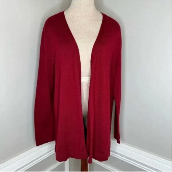J. Jill Maroon Three Button Wool Blend Cardigan Sweater Soft Size Large - Picture 1 of 7